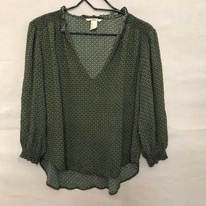 Boho Green Patterned Peasant Shirt